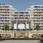 Modern façade of Arthouse Residences with lush balconies, palm trees, and elegant twin towers.